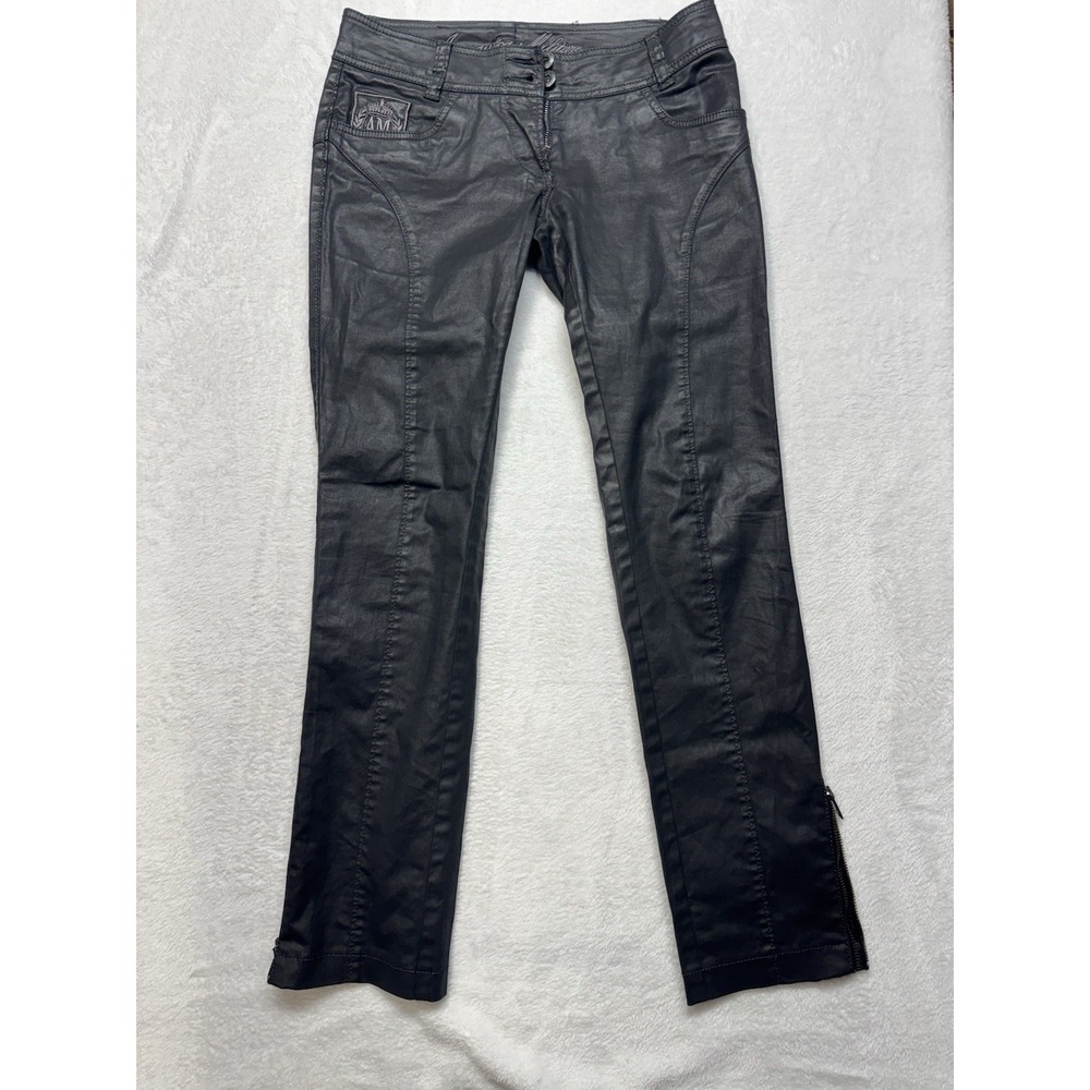Aeronautica Militare European Mens Black Coated Slim Fit Pants Ankle Zip Size 40